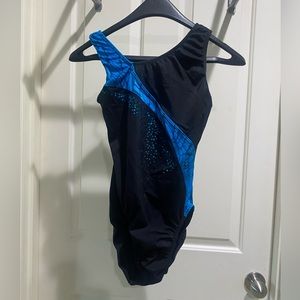 GK elite blue one shoulder adult large gymnastics leotard